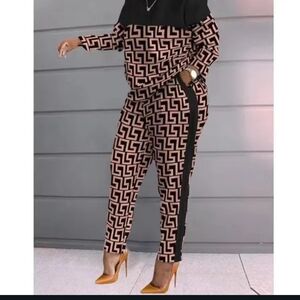 Fashion Nova Black and Tan Geometric Jumpsuit
